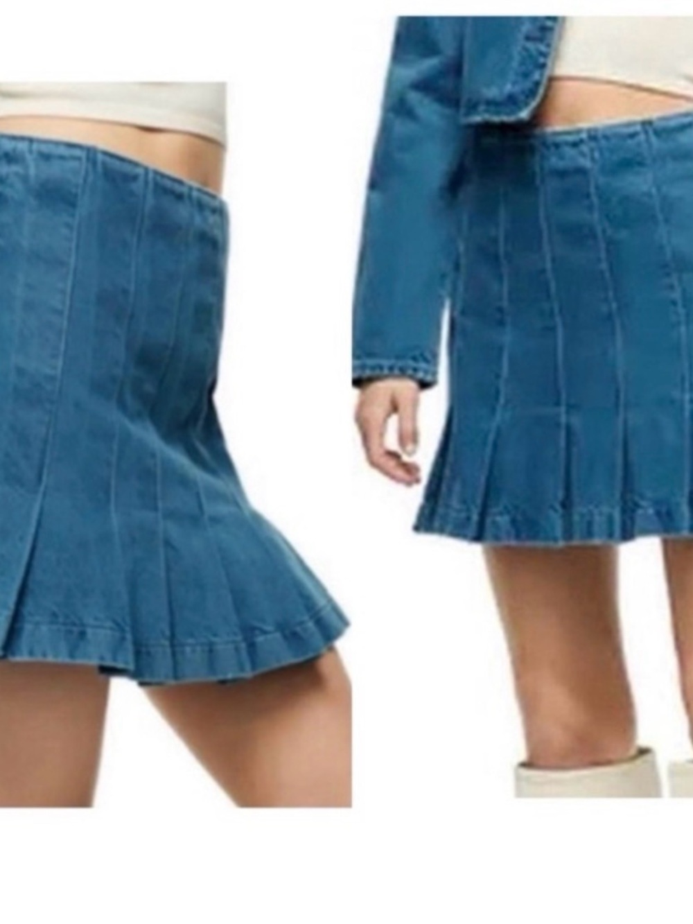 Zara Blue Denim Panelled Pleated Mini Skirt